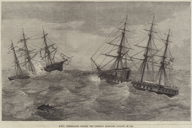 HMS Immortalite encontrando el naufragio Margaret Pollock en el mar de J. Wells