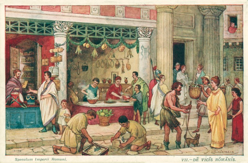 Escena de calle romana antigua de J. Williamson