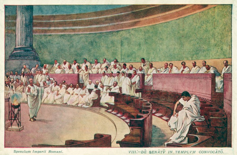 Cicerón atacando a Catilina en el senado de la antigua Roma de J. Williamson