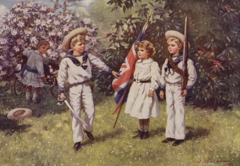 El príncipe Eduardo entrenando a su hermano y hermana (litografía en color) de J. Williamson