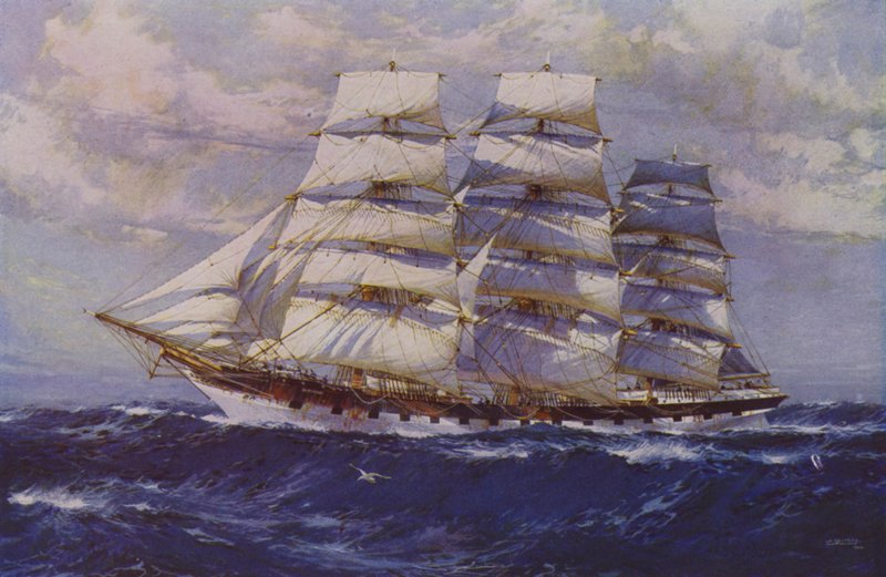 Barco de vela Taranaki (litografía en color) de Jack (after) Spurling