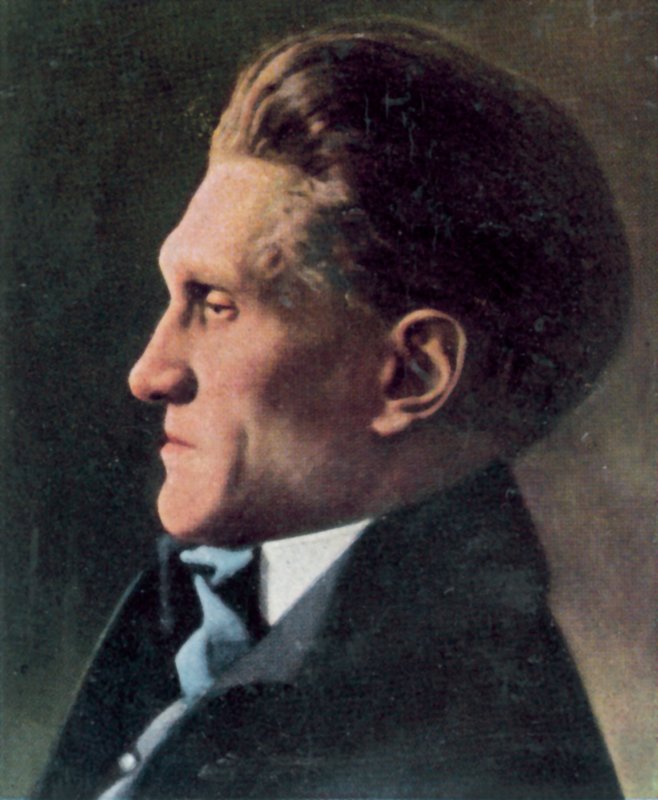 Stefan George, poeta alemán (litografía en color) de Jacob Hilsdorf