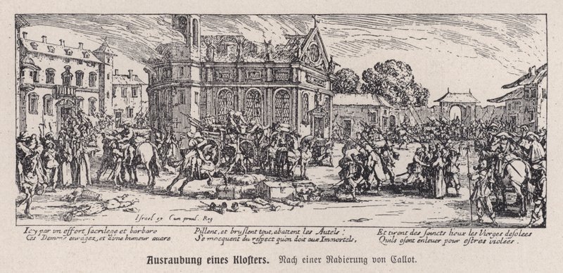 Destrucción de un monasterio durante la Guerra de los Treinta Años de Jacques (after) Callot