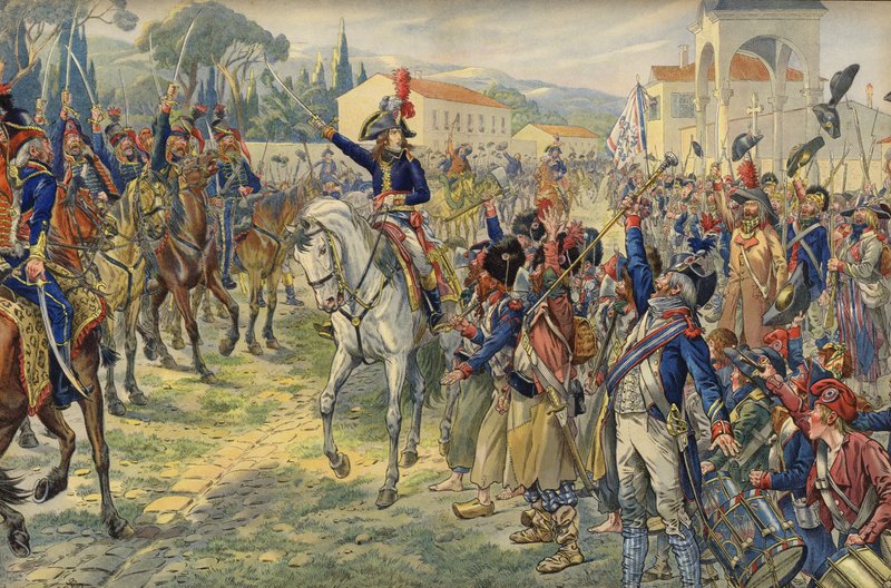 Napoleón Bonaparte a su llegada a la ciudad ocupada de Niza de Jacques Marie Gaston Onfray de Breville (Job)