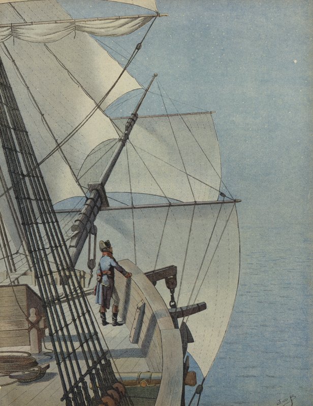 Napoleón Bonaparte en la cubierta de un barco de Jacques Marie Gaston Onfray de Breville (Job)