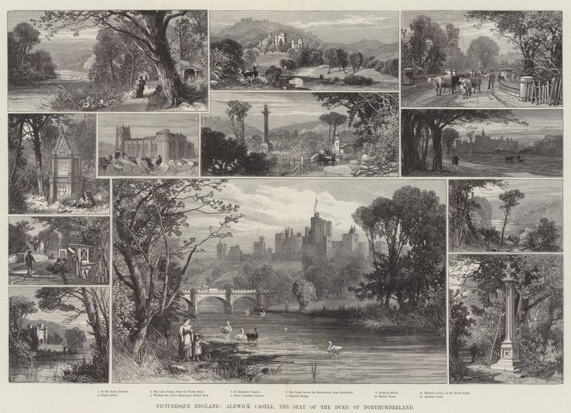 Inglaterra pintoresca, Castillo de Alnwick, la sede del Duque de Northumberland de James Burrell Smith