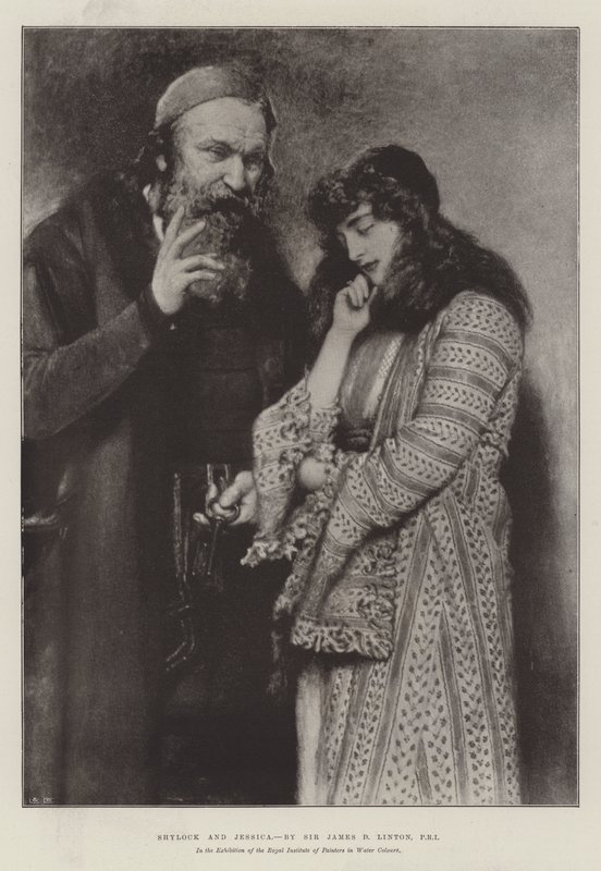 Shylock y Jessica, en la exposición del Real Instituto de Pintores en Acuarelas de James Dromgole Linton