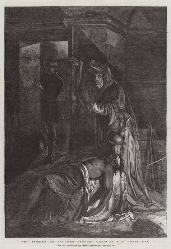 Meg Merrilies y el contrabandista moribundo, de la Exposición de la Institución Nacional de James Eckford Lauder