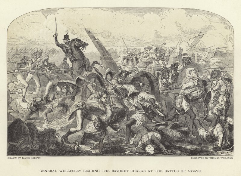 El General Wellesley liderando la carga de bayoneta en la Batalla de Assaye de James Godwin
