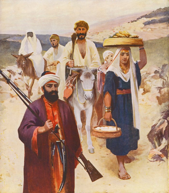 Tierra Santa: Escena de carretera cerca de Nazaret (litografía en color) de James (after) Clark