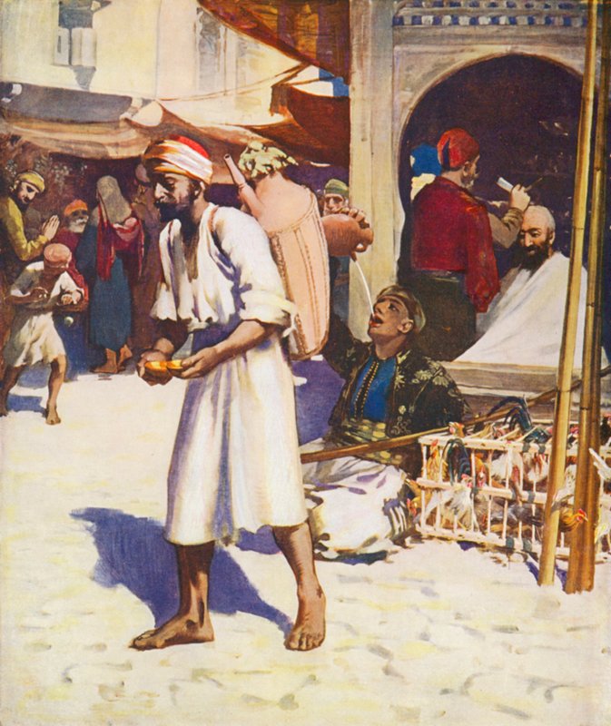 Tierra Santa: El vendedor de agua y la vida en la ciudad de Palestina (litografía en color) de James (after) Clark