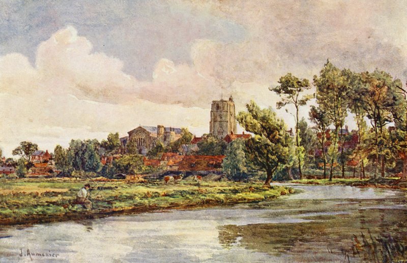 El Waveney en Beccles, con la iglesia de San Miguel (litografía en color) de James Aumonier
