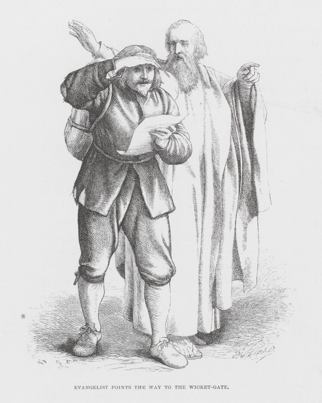 Evangelista señala el camino a la puerta peatonal (grabado) de James Dawson Watson