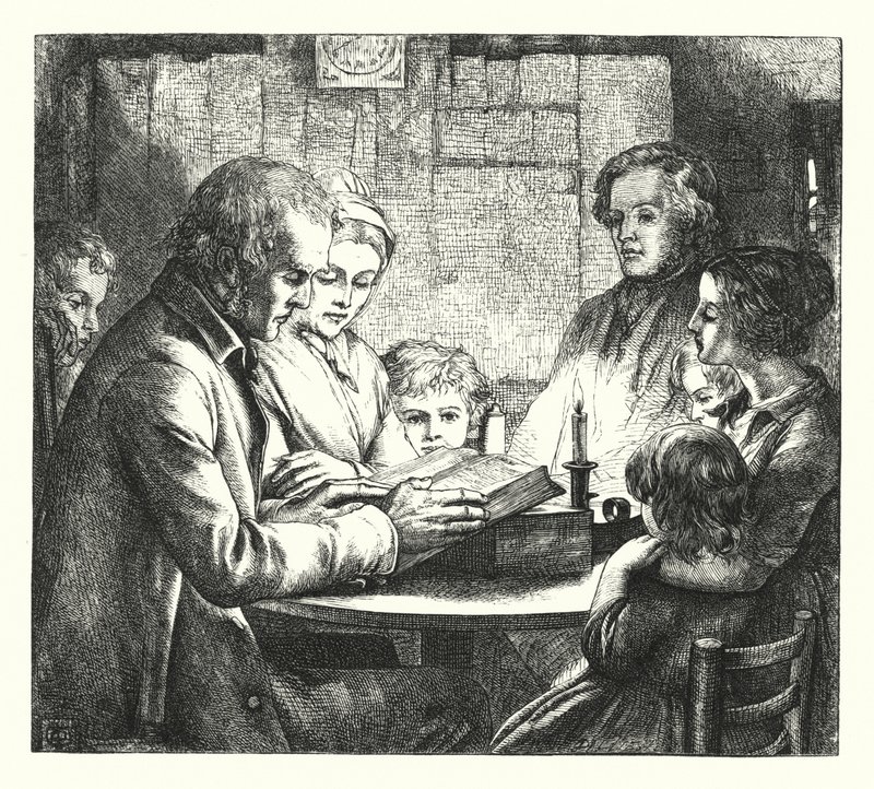 Escena en una cabaña escocesa de James Dawson Watson