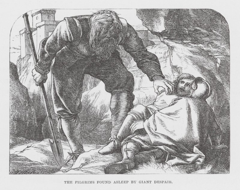Los Peregrinos encontrados dormidos por el Gigante Desesperación (grabado) de James Dawson Watson