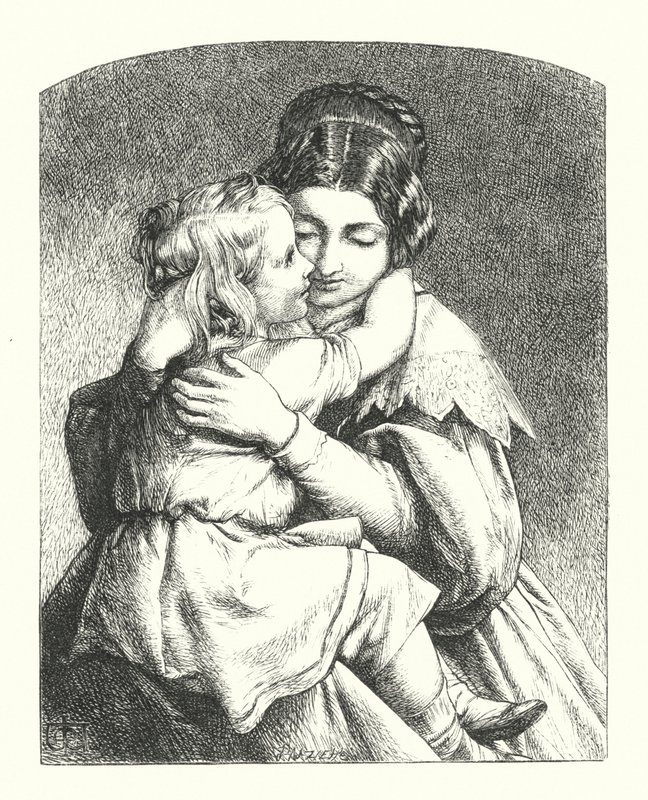 A un niño abrazando a su madre de James Dawson Watson