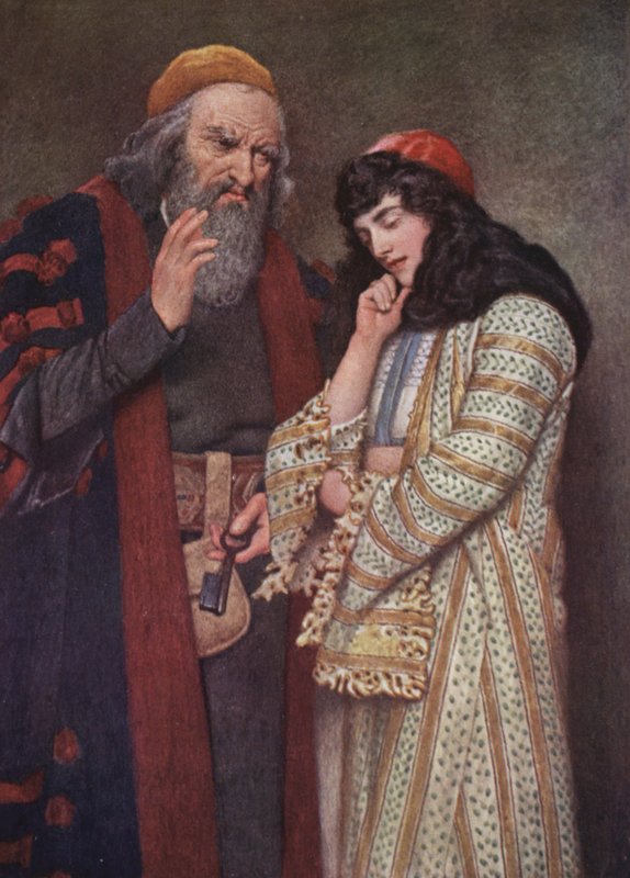 El mercader de Venecia de Shakespeare: Shylock y Jessica (litografía en color) de James Dromgole Linton