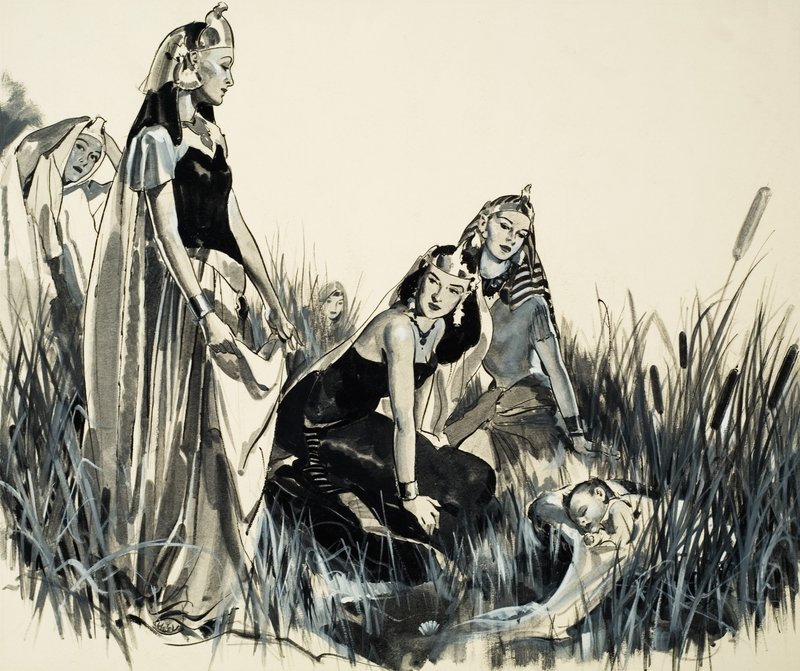 Moisés se encuentra entre los juncos (gouache sobre papel) de James Edwin McConnell