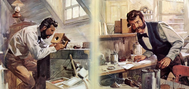 La primera llamada telefónica (litografía en color) de James Edwin McConnell