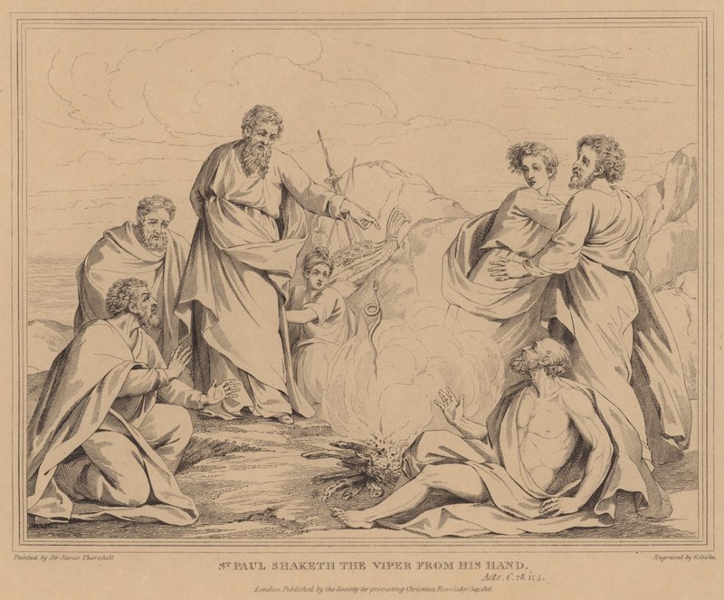 San Pablo sacudiendo la víbora de su mano, Hechos de James Thornhill