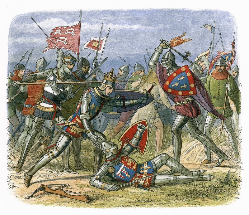 El rey Enrique V atacado por el duque de Alençon en la batalla de Agincourt de James William Edmund Doyle