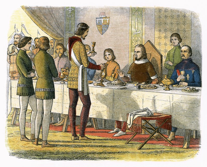 El príncipe Eduardo sirve al rey Juan de Artois en la mesa después de haberlo derrotado en Poitiers de James William Edmund Doyle