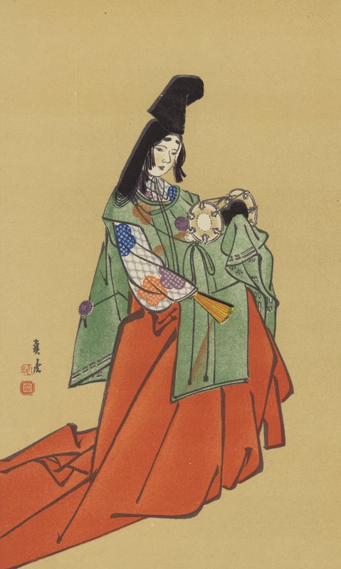 Un Shirabyoshi, en la época del gobierno Kamakura (cromolito) de Japanese School