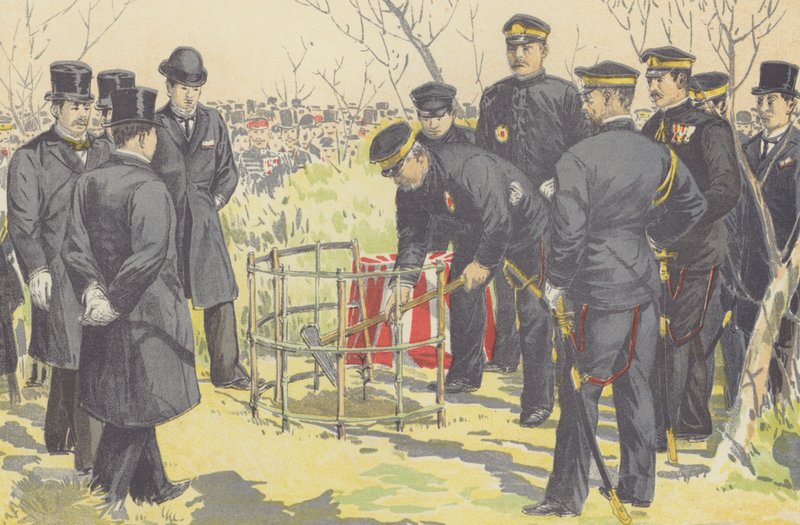 El Almirante Togo plantándose un Laurel para el Recuerdo de la Celebración de la Caída de Port Arthur (cromolito) de Japanese School