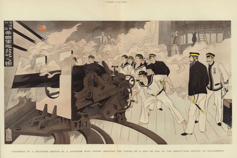 Buque de guerra durante un enfrentamiento de Japanese School