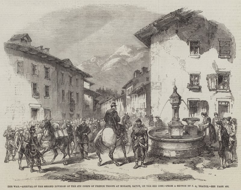 La guerra, llegada de la segunda división del 4º cuerpo de tropas francesas a Modane, Saboya, el 3 del presente mes de Jean Adolphe Beauce