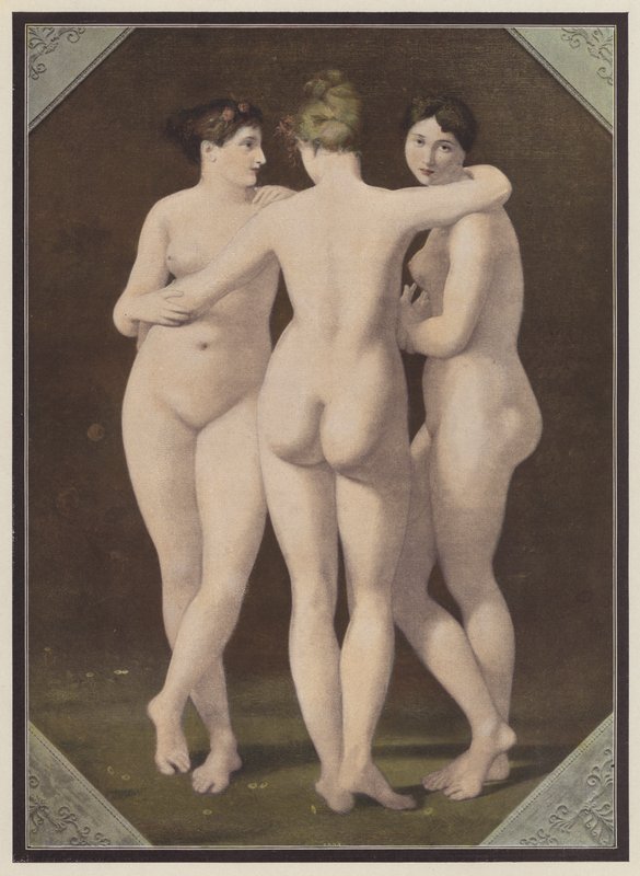 Las tres gracias (litografia en color) de Jean Baptiste (after) Regnault