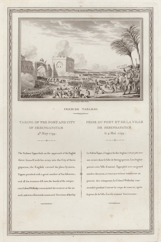 Captura del fuerte y la ciudad de Seringapatnam por los británicos, Cuarta Guerra Anglo-Mysore, India de Jean (after) Duplessi Bertaux