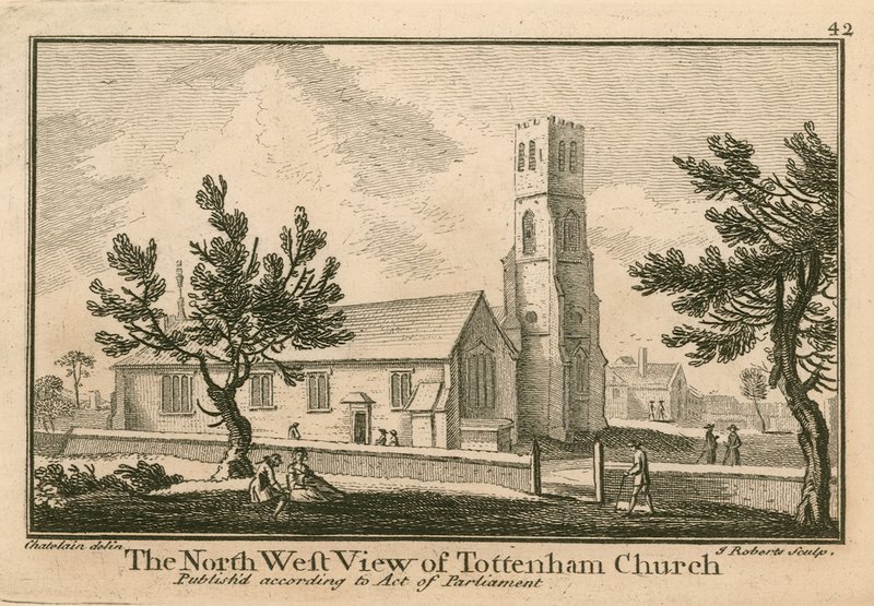 Vista noroeste de la Iglesia de Tottenham, Londres de Jean Baptiste Claude Chatelain
