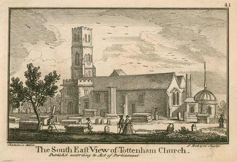 Vista sureste de la iglesia de Tottenham, Londres de Jean Baptiste Claude Chatelain