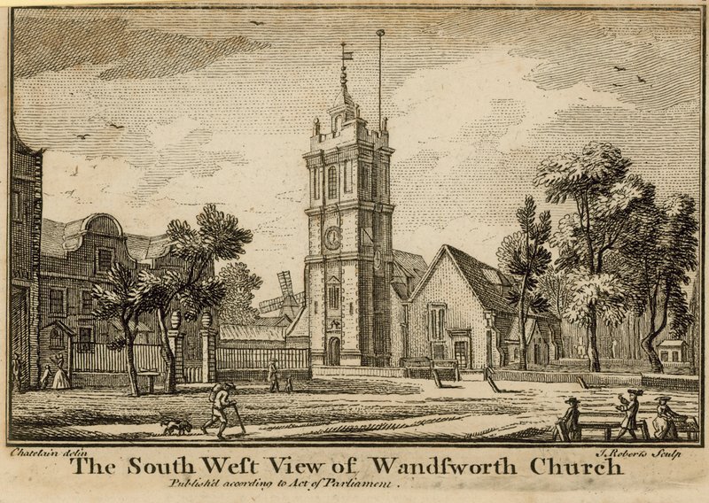 La vista suroeste de la iglesia de Wandsworth de Jean Baptiste Claude Chatelain