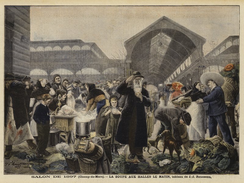 Puesto de sopa en el mercado de Les Halles por la mañana de Jean Jacques Rousseau
