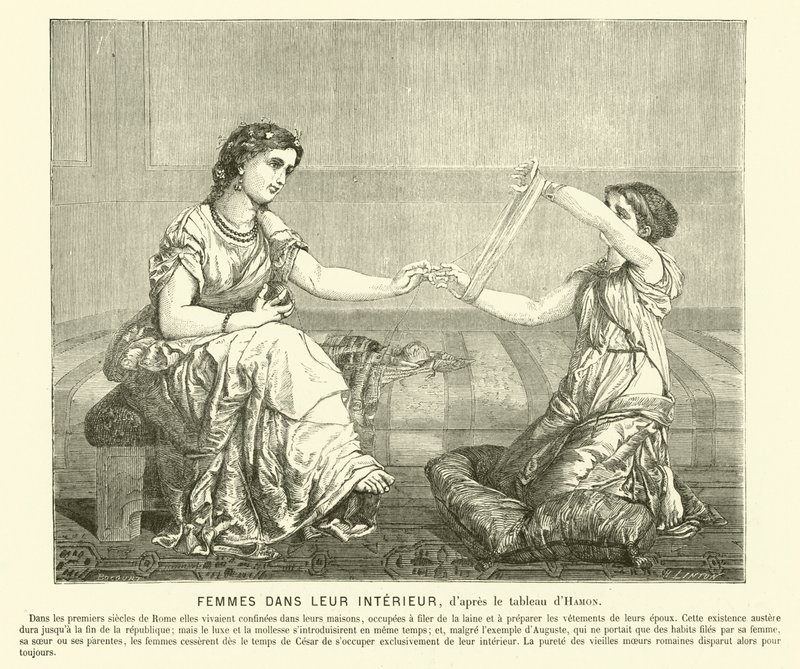 Mujeres hilando lana en una casa, Roma Antigua de Jean Louis Hamon