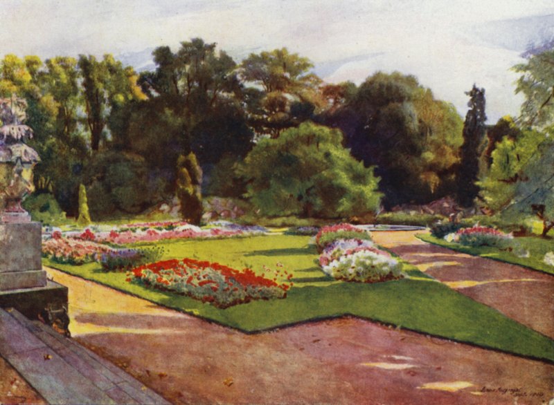 Sion, mirando hacia los parterres y la fuente de Jessie MacGregor