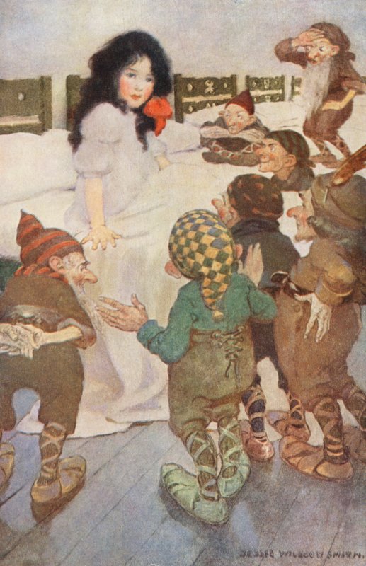 Snowdrop and the Seven Little Dwarfs (litografía en color) de Jessie Willcox Smith