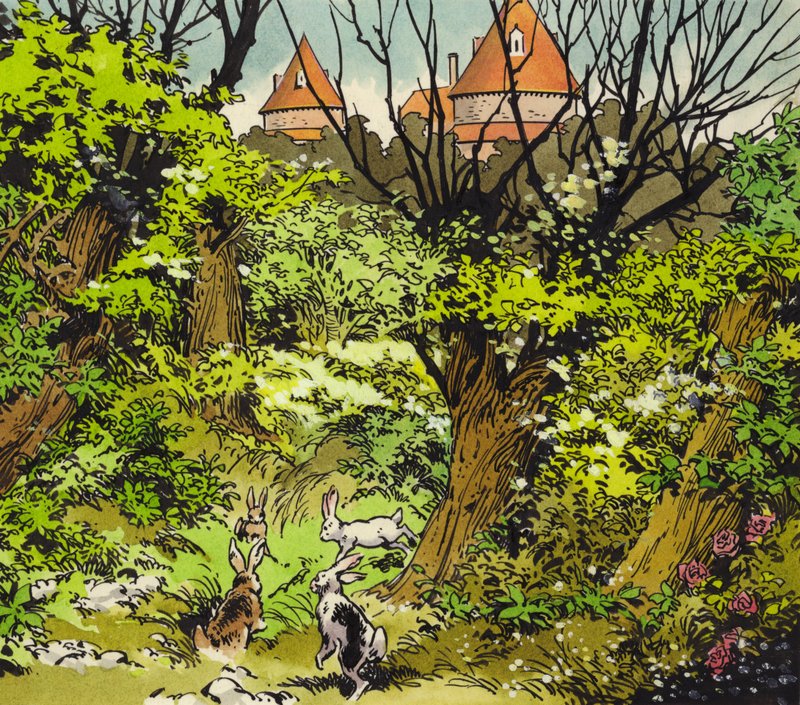 Castillo de cuento de hadas (gouache sobre papel) de Jesus Blasco