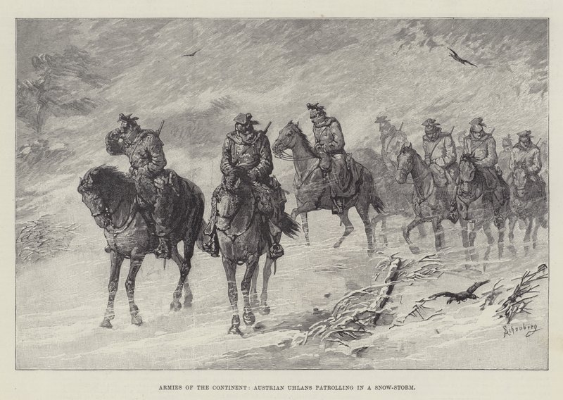 Ejércitos del Continente, Ulanos Austriacos patrullando en una tormenta de nieve de Johann Nepomuk Schonberg