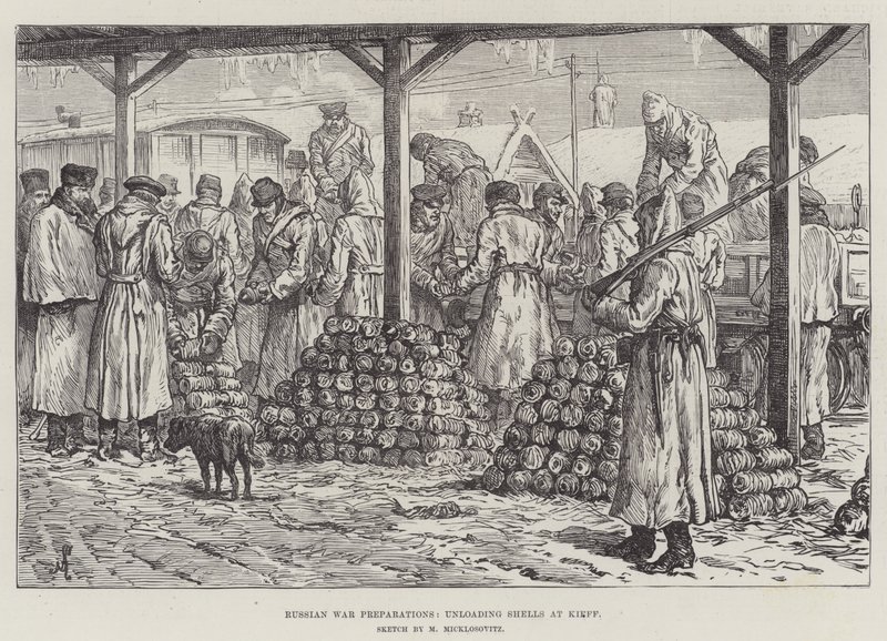 Preparativos de guerra rusos, descargando proyectiles en Kiev de Johann Nepomuk Schonberg