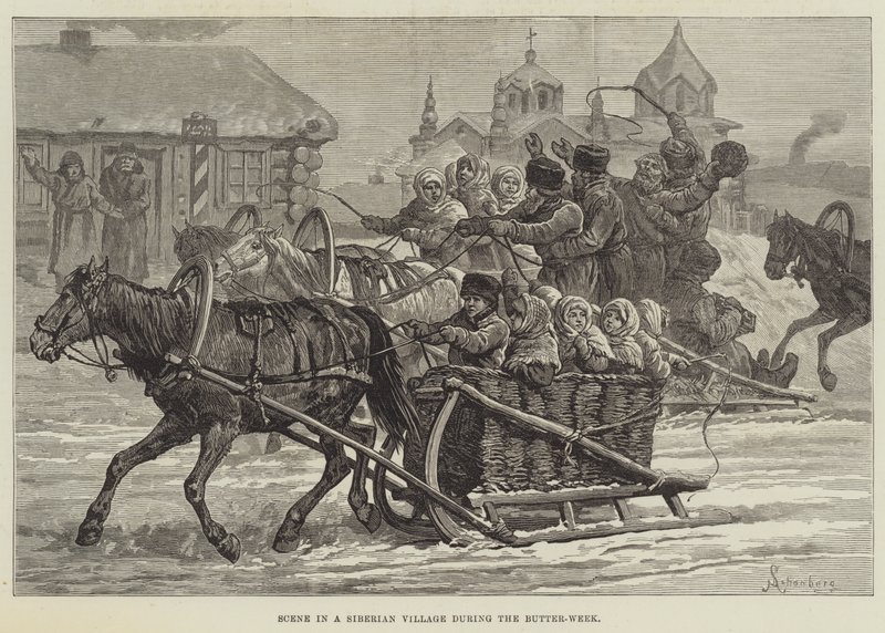 Escena en un pueblo siberiano durante la Semana de la Mantequilla de Johann Nepomuk Schonberg