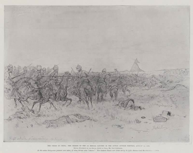 La Crisis en China, la Carga de los Lanceros de Bengala en la Acción fuera de Tientsin, 19 de agosto de 1900 de Johann Nepomuk Schonberg