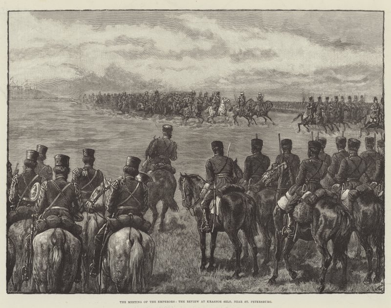 El encuentro de los emperadores, la revisión en Krasnoe Selo, cerca de San Petersburgo de Johann Nepomuk Schonberg