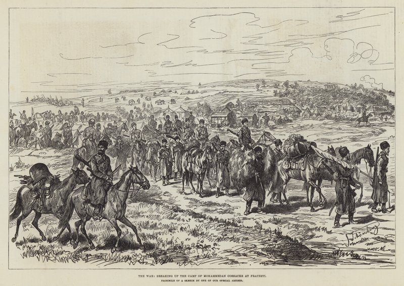 La guerra, desmantelando el campamento de cosacos musulmanes en Fratesti de Johann Nepomuk Schonberg