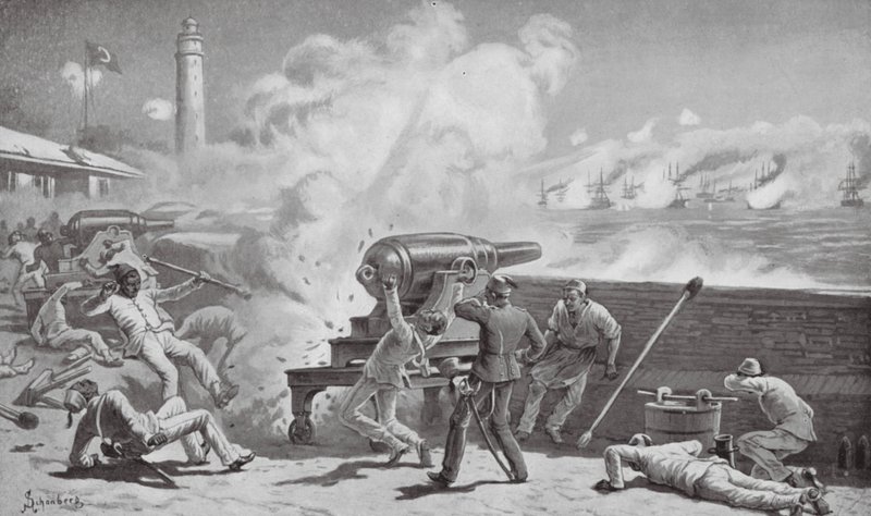 El bombardeo de Alejandría (litografía) de Johann Nepomuk (after) Schonberg