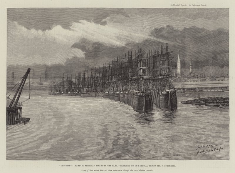 Desierto, barcos de la línea Hamburg-American en el Elba de Johann Nepomuk Schonberg