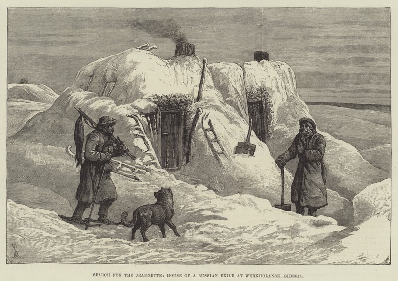 Búsqueda del Jeannette, Casa de un exiliado ruso en Werkholansk, Siberia de Johann Nepomuk Schonberg