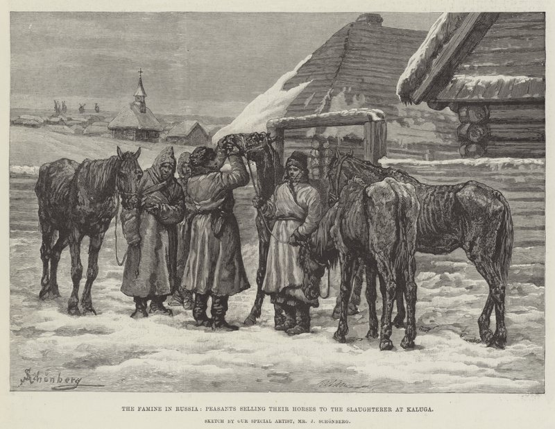 La Hambruna en Rusia, Campesinos vendiendo sus Caballos al Matadero en Kaluga de Johann Nepomuk Schonberg